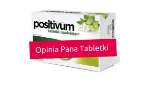 Opakowanie tabletek uspokajających "positivum" z chmielem i napisem "Opinia Pana Tabletki".